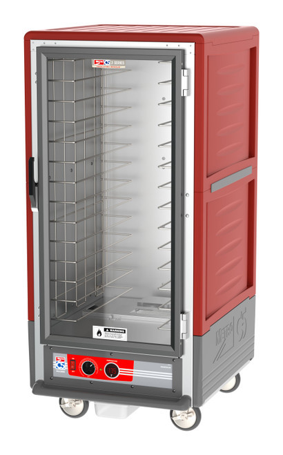 Metro C537-HLFC-4 C5 3 Series Red 3/4-Size Insulated Low Wattage Heated Holding Cabinet with Clear Door and Fixed Wire Slides - 120V