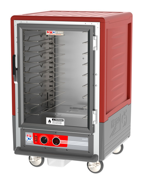 Metro C535-HLFC-U C5 3 Series Red Half-Size Insulated Low Wattage Heated Holding Cabinet with Clear Door and Universal Wire Slides - 120V