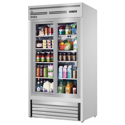 Everest Refrigeration EMGR33-SS 39.38" W Two-Section Reach-In Glass Door Reach-In Glass Door Merchandiser Refrigeration