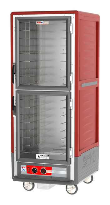 Metro C539-HLDC-4 C5 3 Series Red Full-Size Insulated Low Wattage Heated Holding Cabinet with Clear Dutch Doors and Fixed Wire Slides - 120V