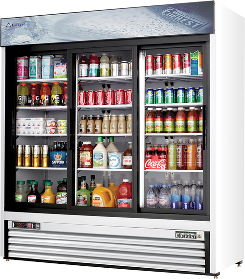 Everest Refrigeration EMGR69 72.88" W Three-Section Reach-In Glass Door Reach-In Glass Door Merchandiser Refrigeration