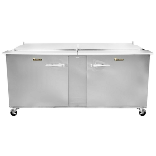 Traulsen UST7218LL-0300 72" W Two-Section Reach-In Dealer's Choice Compact Prep Table Refrigerator with low profile flat cover