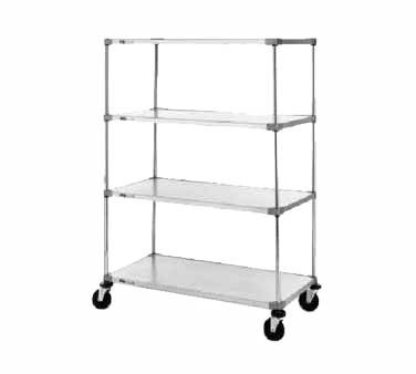 Metro F556EG Super Erecta Stem Caster Cart Solid 48"W Galvanized Flat Shelves & Chrome Plated Posts 900 Lbs. Capacity