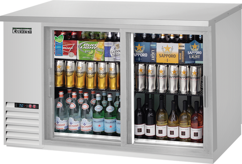 Everest Refrigeration EBB59G-SD-SS 57.75"W Two-Section Self-Closing Door Glass Door Back Bar Refrigerator