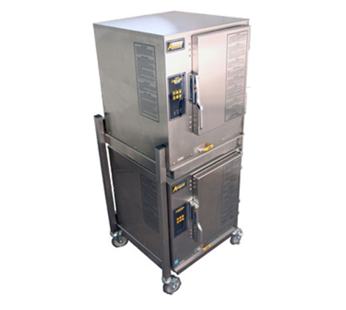 AccuTemp N61201E060 DBL-NG 6 Pans Natural Gas Convection Steamers Two Connected Evolution Boilerless - 60,000 BTU