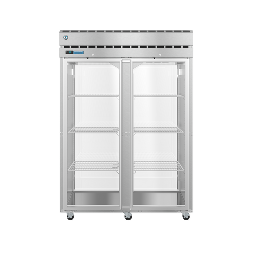 Hoshizaki PT2A-FGE-FGE Steelheart Series 55" W Stainless Steel Two-Section Full Height Hinged Glass Door Pass-Thru Refrigerator - 115 Volts