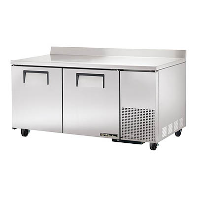 True TWT-67-HC 67.25"W Two-Section Stainless Steel Door Deep Work Top Refrigerator