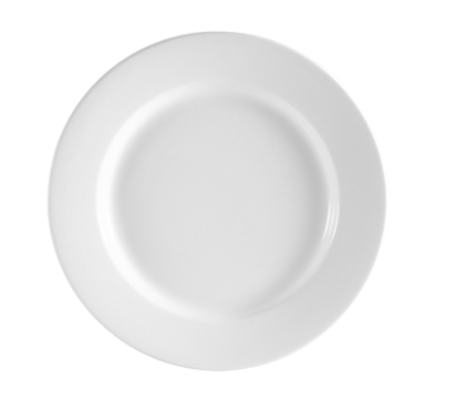 CAC China RCN-21 12" Dia. Super White Porcelain Round Clinton Plate (1 Dozen)
