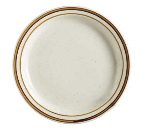 CAC China AZ-7 7" Dia. Brown Rim and Speckled Ceramic Round Arizona Plate (3 Dozen Per Case)