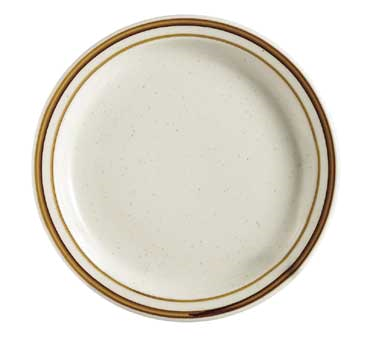 CAC China AZ-7 7" Dia. Brown Rim and Speckled Ceramic Round Arizona Plate (3 Dozen Per Case)