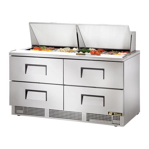 True TFP-64-24M-D-4-HC 64.13" W Stainless Steel Two-Section with 4 Drawers Sandwich and Salad Unit - 115 Volts