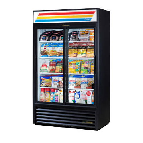 True GDM-41SL-HC-LD 47.13" W Two-Section Glass Door Slim Line Refrigerated Merchandiser