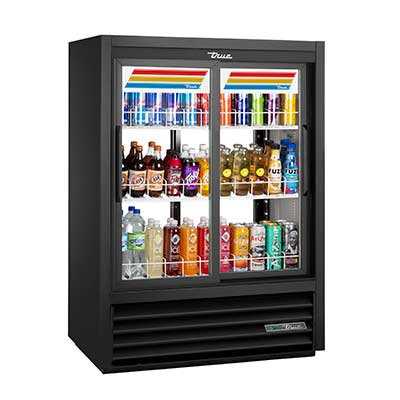 True GDM-33CPT-54-HC-LD 39.5" W Two-Section Glass Door Pass-Thru Refrigerated Merchandiser