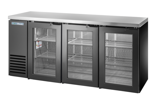 True TBB24-72-3G-Z1-SFT-B-1 72.12" W Black Stainless Steel 2-Section Back Bar Cooler - 115 Volts