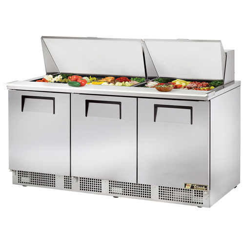 True TFP-72-30M-HC 72.13" W Stainless Steel 3-Section with Three Doors Sandwich and Salad Unit - 115 Volts