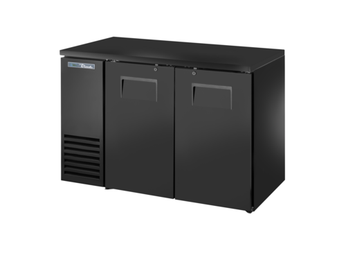 True TBB24-48-2S-Z1-BST-B-1 48.12" W Black Stainless Steel Two-Section Solid Doors Back Bar Cooler