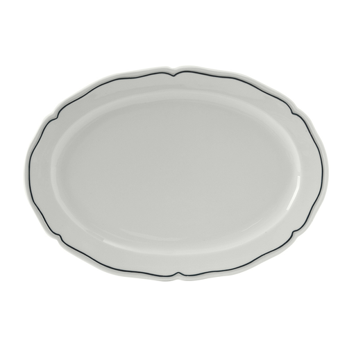 Tuxton SBH-124 Porcelain Porcelain White With Blue Band Oval / Oblong Platter (1 Dozen)