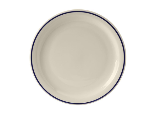 Tuxton NDA-008 9" Ceramic White/Blue Round Plate (2 Dozen Per Case)