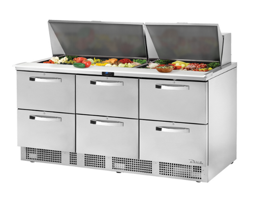 True TFP-72-30M-D-6-HC~SPEC3 SPEC SERIES 72.13"W Stainless Steel 6 Drawers Sandwich and Salad Unit - 115 Volts