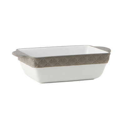 Tuxton EAF-202 1-1/2 qt Porcelain White With Black Truffle Band Rectangular Casserole Dish (2 Each Per Case)