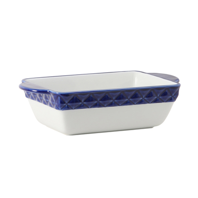 Tuxton EAC-202 1-1/2 qt Porcelain Porcelain White With Cobalt Band Rectangular Casserole Dish (2 Each Per Case)