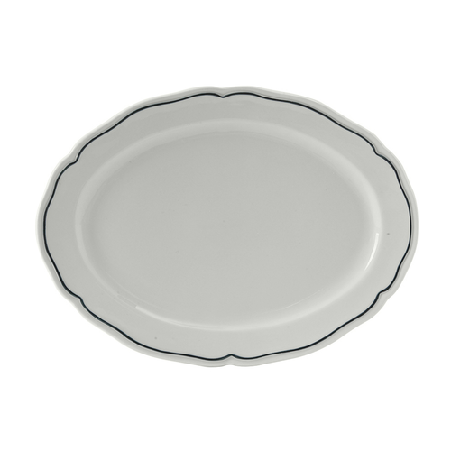 Tuxton SBH-104 Porcelain Porcelain White With Blue Band Oval Platter (1 Dozen)