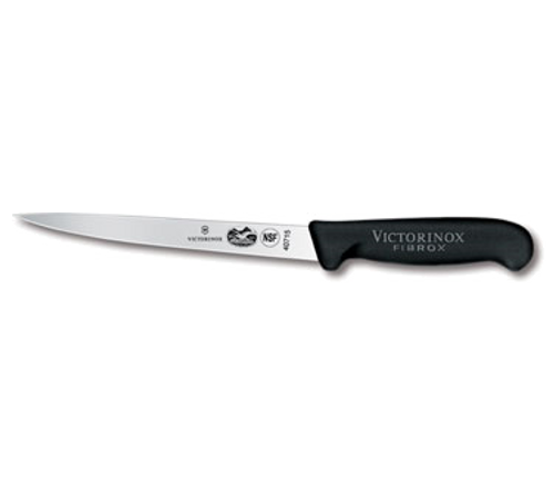 Victorinox Swiss Army 5.3813.18-X1 7" Black Straight Edge Fillet Knife with Fibrox Pro Handle