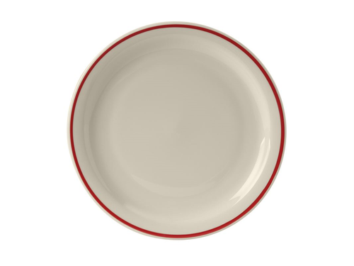 Tuxton NEA-008 9" Ceramic White/Red Round Plate (2 Dozen Per Case)