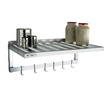 New Age 1122Pr Shelf With Pot Rack Wall-Mounted T-Bar Design 48"W 600 Lbs. Shelf Capacity Aluminum Construction