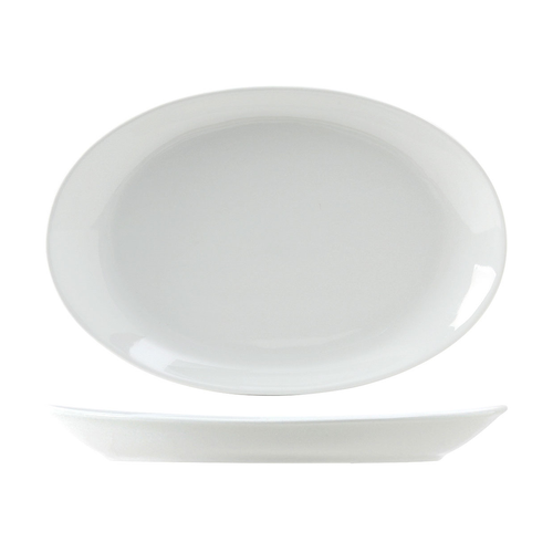 Tuxton ALH-136W Porcelain Porcelain White Oval Wing Platter (1 Dozen)