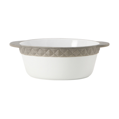 Tuxton EAF-301 12" 3-1/2 qt Porcelain Porcelain White With Black Truffle Band Round Casserole Dish (2 Each Per Case)