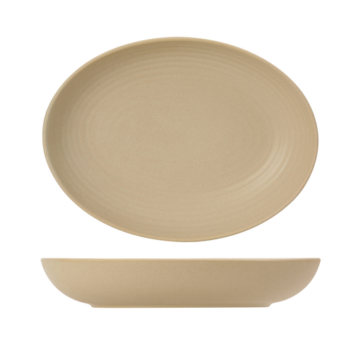 Tuxton VYB-350Y 10" 35 Oz. Porcelain Matte Beige Oval Bowl (1 Dozen)
