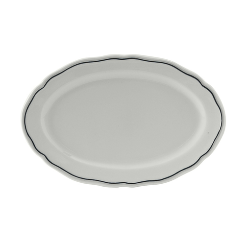 Tuxton SBH-090 Porcelain Porcelain White With Blue Band Oval / Oblong Platter (2 Dozen Per Case)
