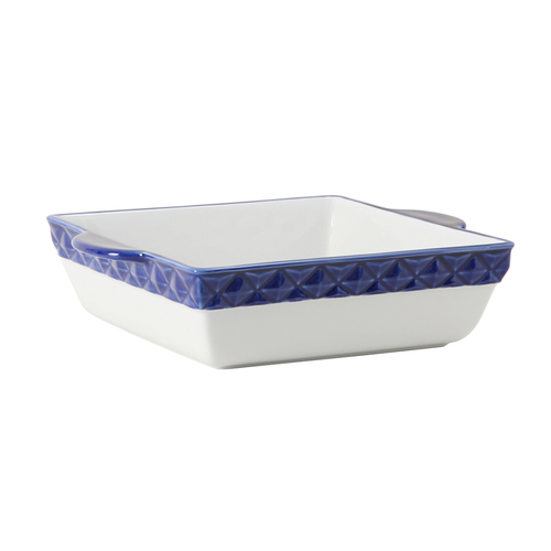 Tuxton EAC-401 3-1/4 qt Porcelain Porcelain White With Cobalt Band Square Casserole Dish (2 Each Per Case)