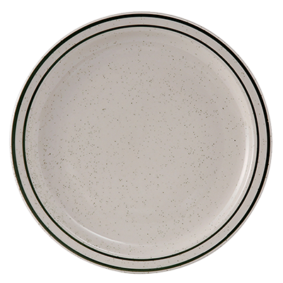 Tuxton TES-016 10-1/2" Ceramic American White/Eggshell With Green Speckle Round Plate (1 Dozen)