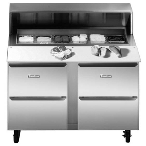 Traulsen UPT3212-D 32" W One-Section Two Drawer Dealer's Choice Compact Prep Table Refrigerator with roll-top lid which serves as an overshelf