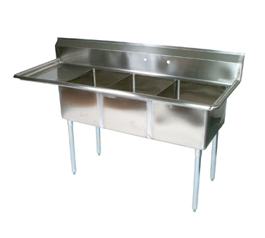 John Boos E3S8-15-14L15 54" - 62" Stainless Steel 3 Compartment Left Drain E-Series Sink 14" Deep