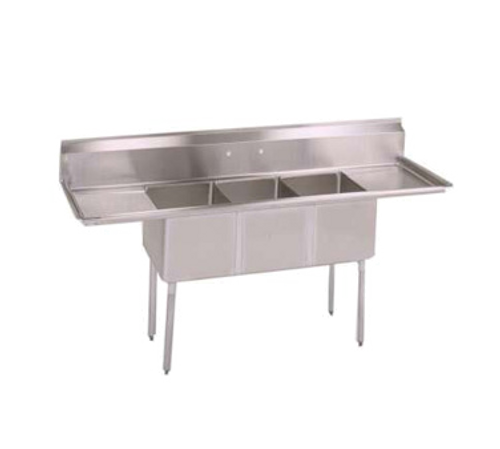 John Boos E3S8-15-14T15 73" - 84" Stainless Steel 3 Compartment Left & Right Drain E-Series Sink 14" Deep