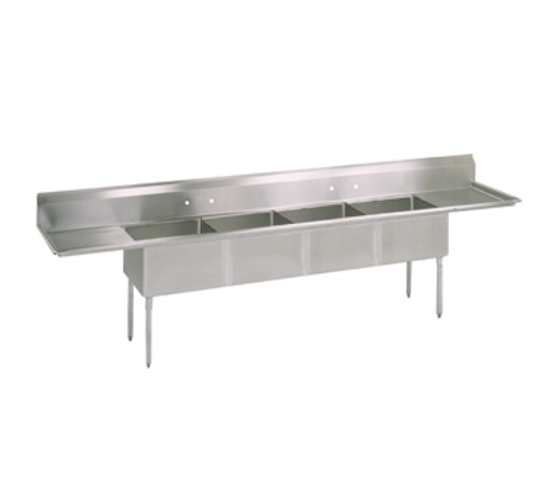 John Boos E4S8-1620-14T18 98" - 113" Stainless Steel 4 Compartment E-Series Sink 14" Deep