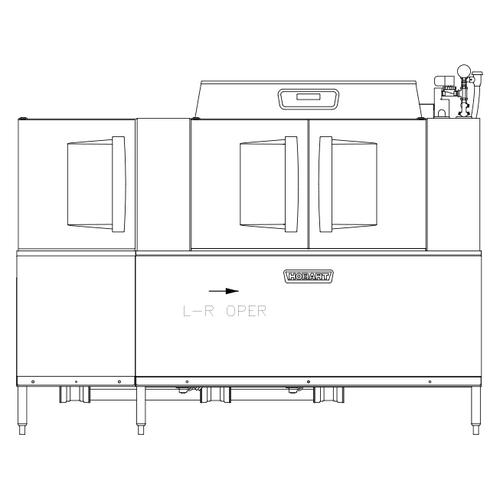 Hobart CLPS86EN-ADV+BUILDUP Low Temp Conveyor Dishwasher With Booster Heater 0.39 Gallon and Rack Stainless Steel Enclosure Panels