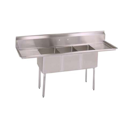 John Boos E3S8-24-14T24 109" - 170" Stainless Steel 3 Compartment Left & Right Drain E-Series Sink 14" Deep