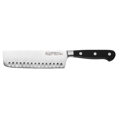 Winco KFP-73 7" Black Acero Nakiri Knife with Injection Molded POM Handle