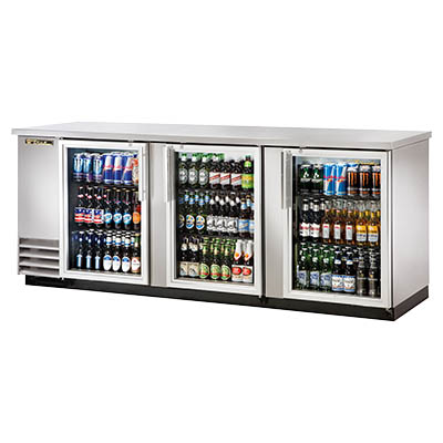 True TBB-4G-S-HC-LD 90.38"W Three-Section Glass Door Back Bar Cooler