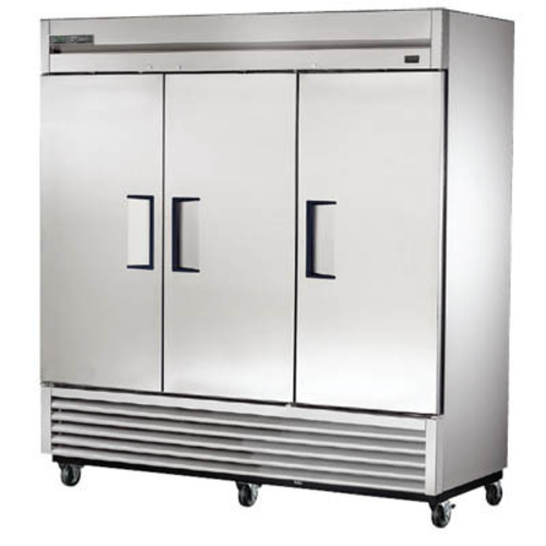 True T-72F-HC 78.13" W Three-Section Solid Door Reach-In Freezer - 115 Volts