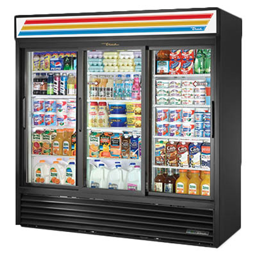 True GDM-69-HC-LD 78.13" W Three-Section Glass Door Refrigerated Merchandiser