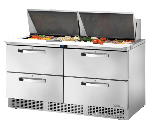 True TFP-64-24M-D-4-HC~SPEC3 SPEC SERIES 64.13" W Stainless Steel Two-Section with 4 Drawers and Locks Sandwich and Salad Unit - 115 Volts