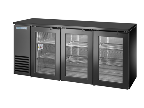 True TBB24-72-3G-Z1-BST-B-1 72.12" W Black Painted Steel Three-Section Glass Doors Back Bar Cooler