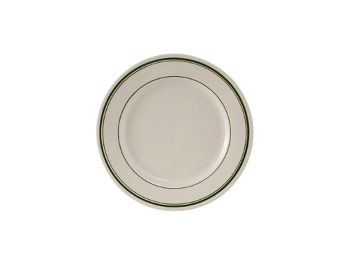 Tuxton TGB-005 5-1/2" Ceramic American White/Eggshell With Green Band Round Plate (3 Dozen Per Case)