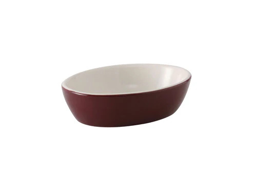 Tuxton B7K-160 16 Oz. Ceramic Burgundy/Eggshell Oval Baking Dish (1 Dozen)