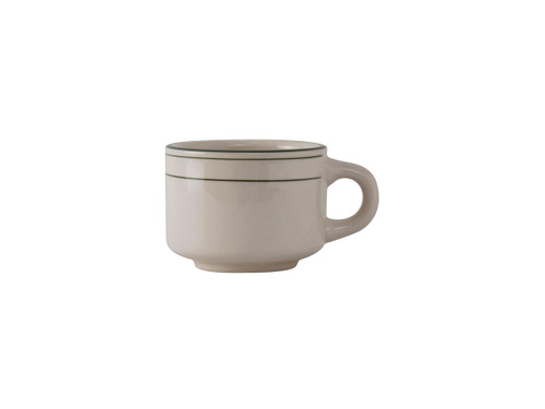 Tuxton TGB-023 3-1/4" 7 Oz. Ceramic American White/Eggshell With Green Band Cup (3 Dozen Per Case)